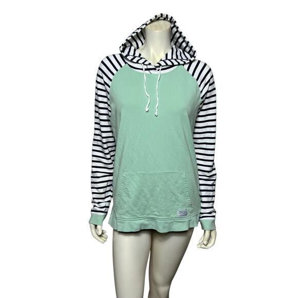 Orvis Mint Green & Striped Raglan Hoodie L/G - Nautical Cotton Blend Sweatshirt - Picture 1 of 10